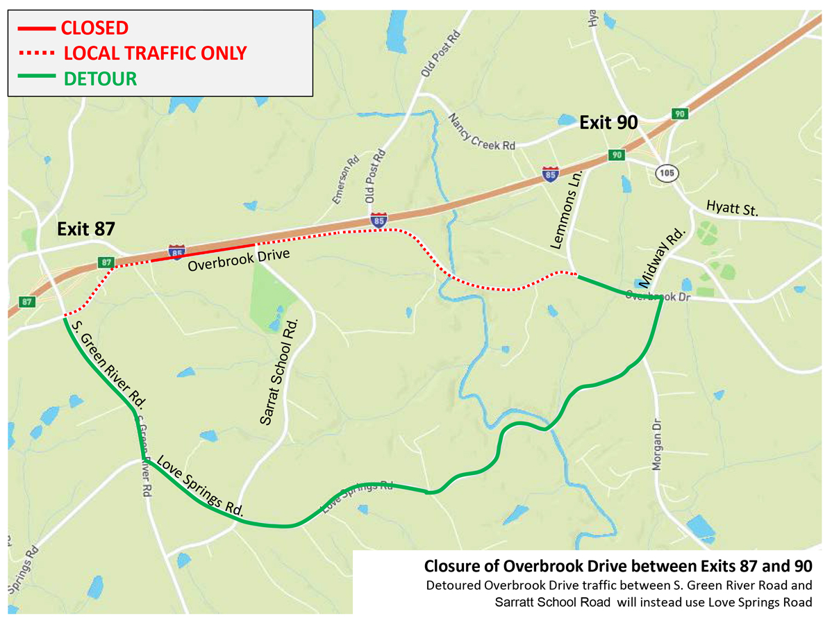 Overbrook Drive Detour map