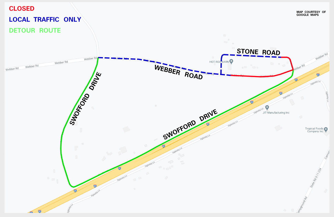 Swofford Road detour map