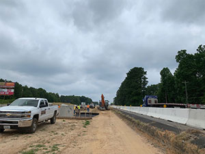 Looking down the interste at the rough grading of the median