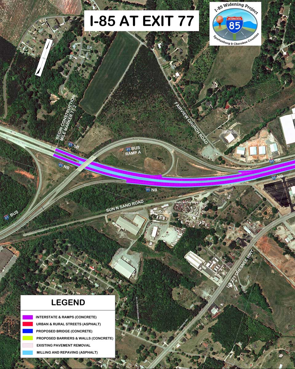 Rendering of I85 road construction around exit 77