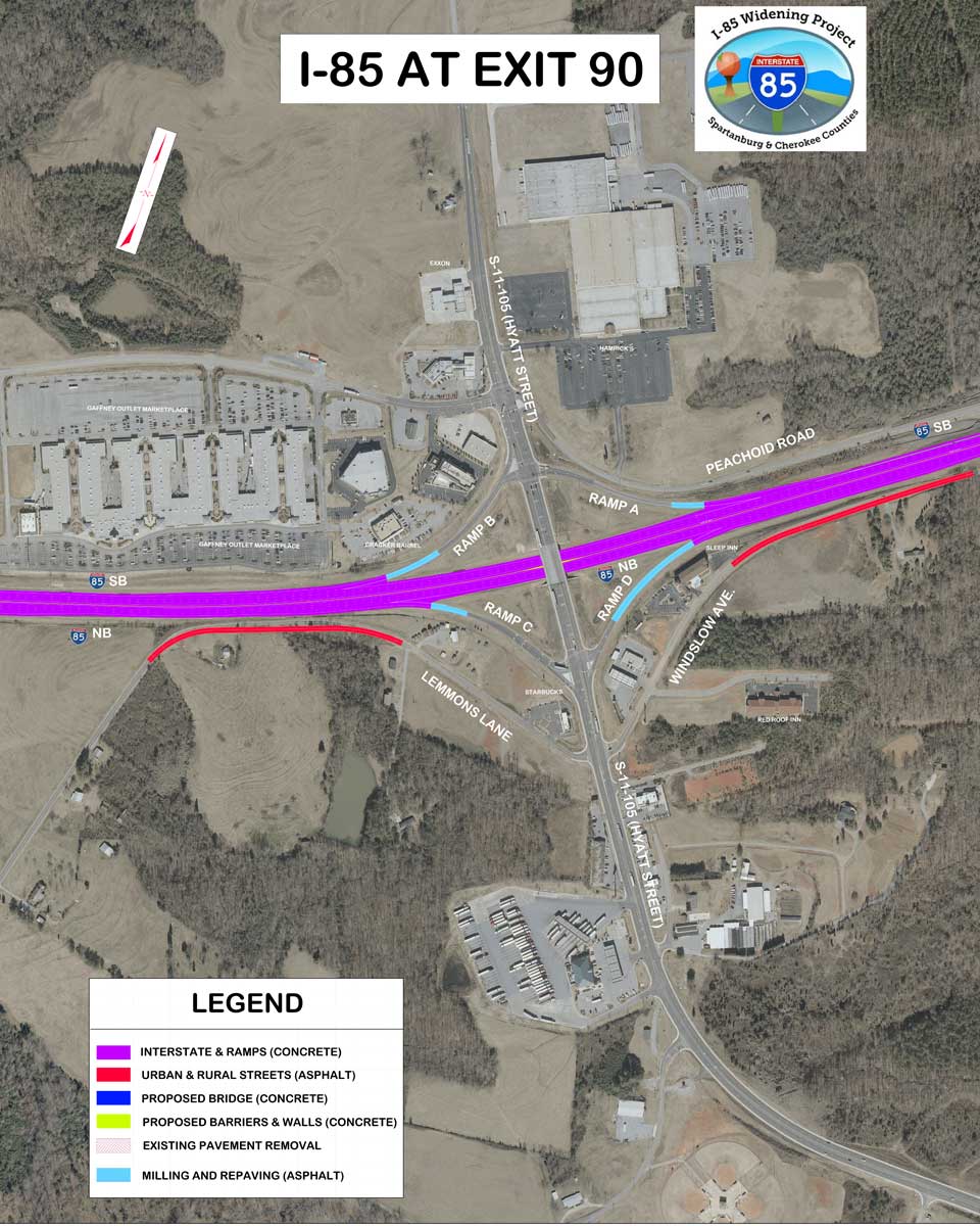 Rendering of I85 road construction around exit 90