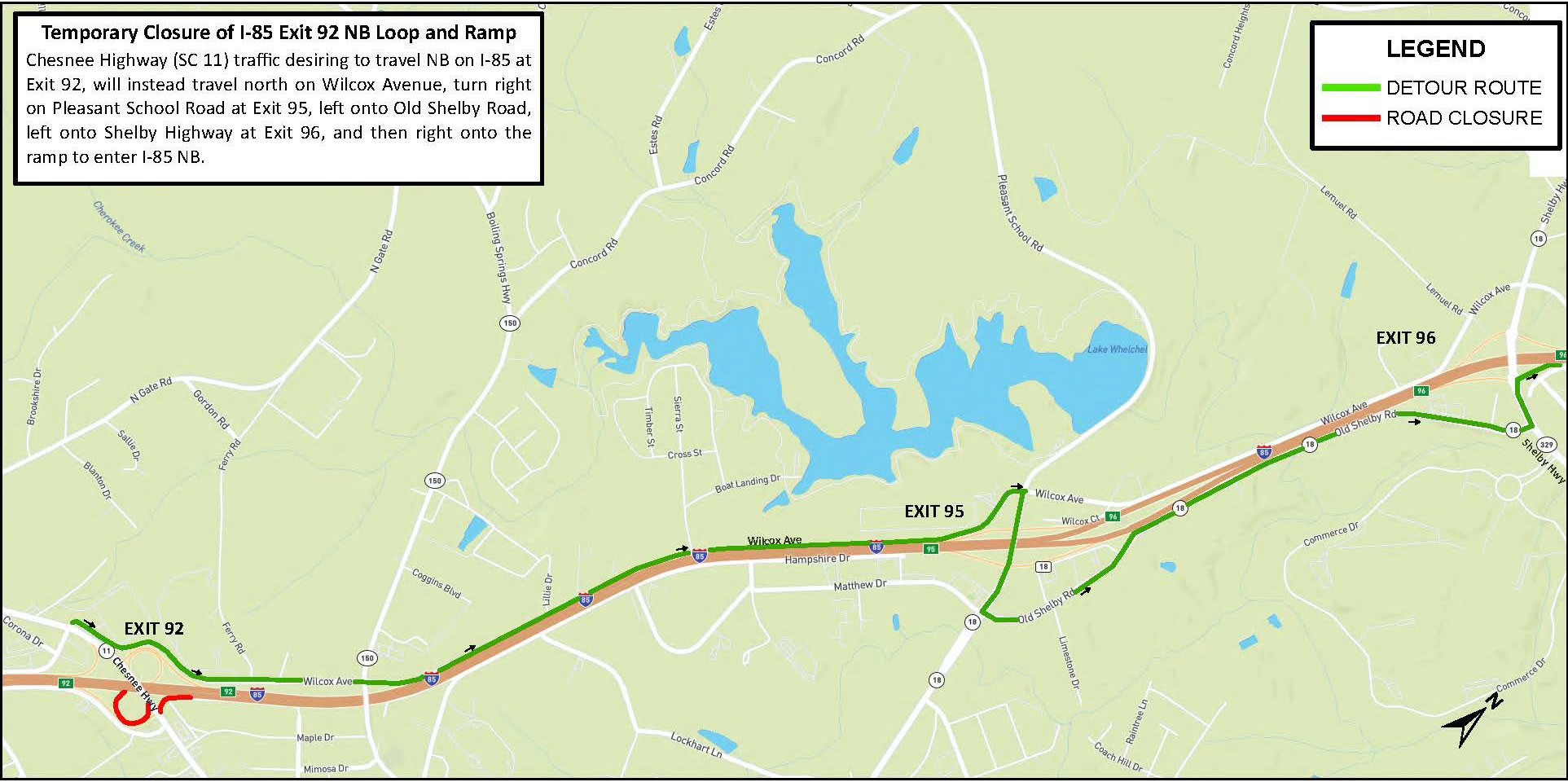 Exit 92 - 85 NB On-Ramp and Loop Detour map