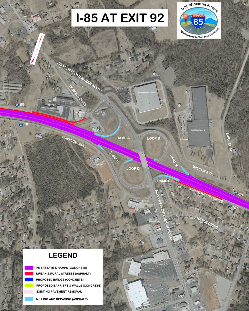 Rendering of I85 road construction around exit 92